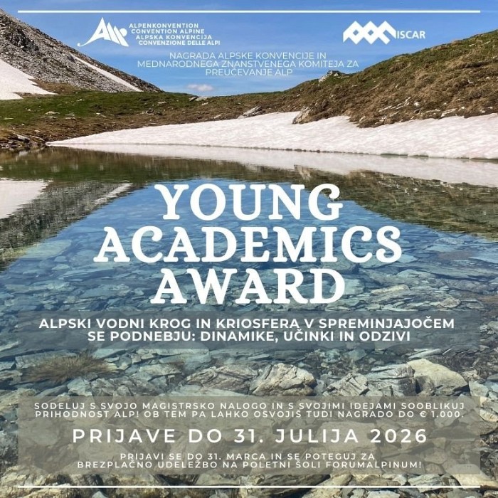 Nagrade za magistrske naloge na temo »Alpski vodni krog in kriosfera v spreminjajočem se podnebju«