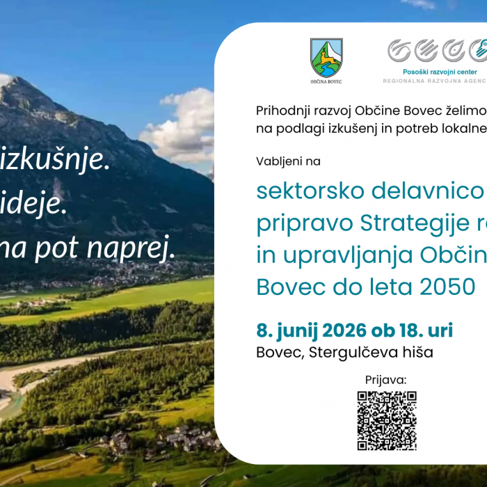 Vabilo na delavnice v sklopu priprave Strategije razvoja in upravljanja Občine Bovec do leta 2050