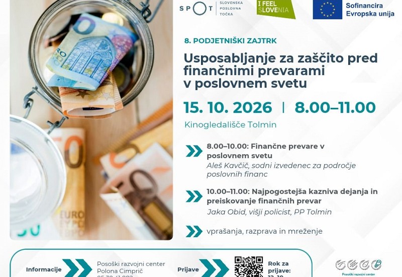 8. podjetniški zajtrk: Usposabljanje za zaščito pred finančnimi prevarami v poslovnem svetu